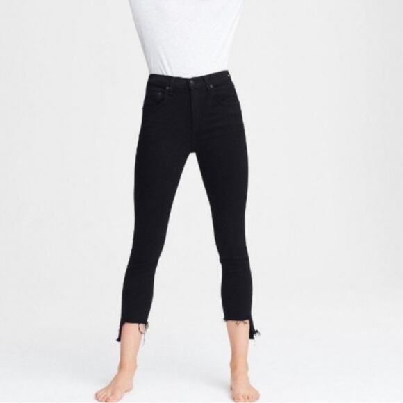 Rag & Bone 10 Inch Capri Jean Distressed Raw Hem Black Size 28 - Picture 4 of 13